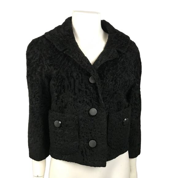 Vintage 1950s Black Fur Crop Coat Three Quarter Sleeves / Women’s XS - Picture 1 of 7